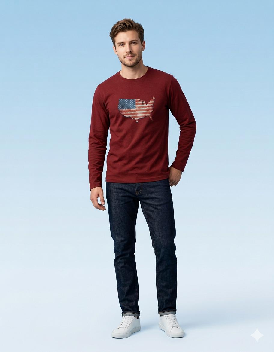 Men's Grunge America Map Full Sleeve T-Shirt